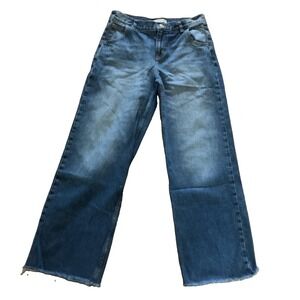 MNG Cecilia Blue Denim High Waisted‎ Straight Wide Raw Hem Jeans Women's Size 6